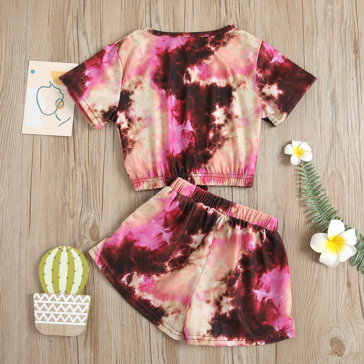 Kinder Tie-dye Rundhals Kurzarm Oberteil Und Rippshorts Set_voghion.com