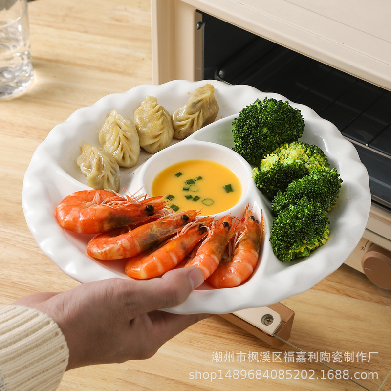 Japanese Ceramic Windmill Steaming Tray High-Temperature Resistant Steaming Bowl Baby Food Steaming Grid Frying Pan One-Pot Steaming Divided Plate