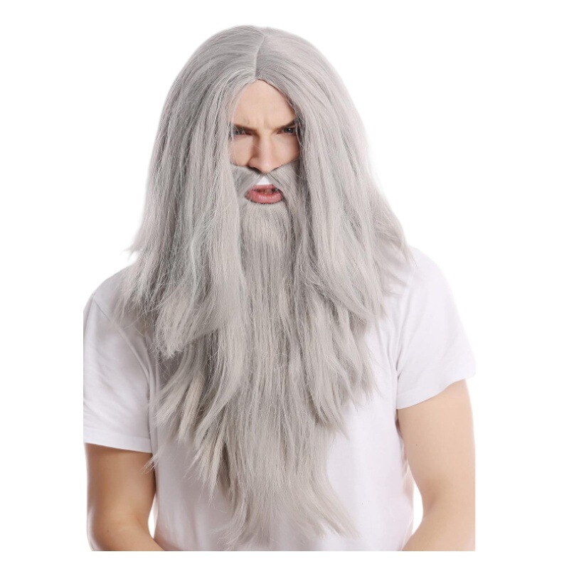 Halloween Wizard Santa Headset Plus Beard suit Jesus Gandalf Christmas Full Wig Fluffy