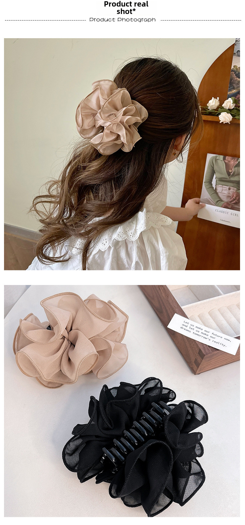 Korean Style Simple Mesh Flower Grab Hair Clip Plate Elegant Shark Clip Back Head Headwear Hairpin Creative ins Hair Accessories_voghion.com