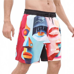 Cross-border Abstract Art Hot Sale 3D Digital Printing Men's Cross-border European Size Loose Breathable Holiday Beach Shorts