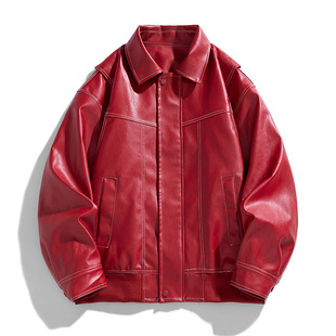Lovers 2024 New Style Jacket New Men's PU Leather Jacket Vertical Collar Biker Suit Racing Jacket Coat