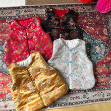 男童汉服套装冬季儿童复古唐装金丝提花夹棉马甲拜年服保暖外套