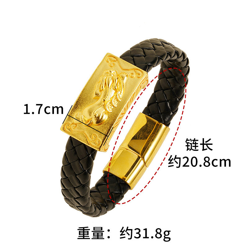 Antigua arena oro personalizada cuero cuerda pulsera goteo aceite Abacus Wanfu hombres dominante pulsera fábrica al por mayor suministro