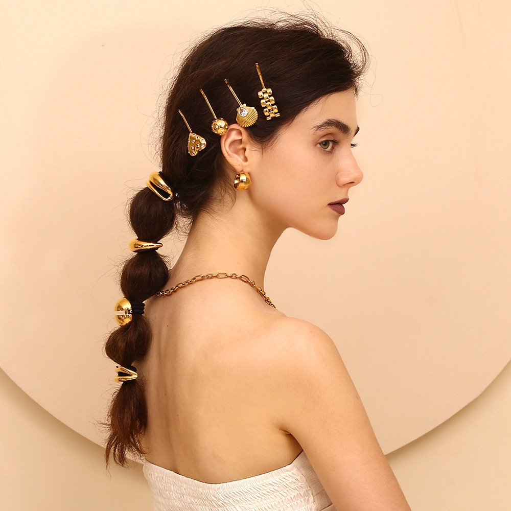 Accessori per capelli unisex, moda di nicchia, temperamento semplice, personalità, acciaio inossidabile, placcato oro, corda per capelli liscia, donna_voghion.com