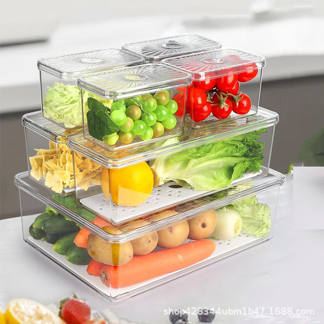 Transfronterizo Amazon caja de almacenamiento de conservación fresca transparente tipo cajón con tapa de plástico rectángulo refrigerador doméstico acabado de frutas y verduras