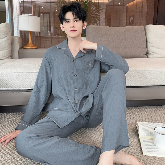 2025 nuevo pijama de primavera y otoño de hombre nubes de algodón de manga larga con la solapa de vestir de casa para niños set de verano