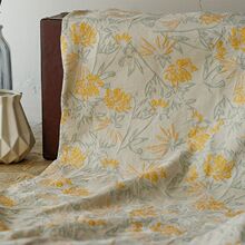 批发复古做旧风简笔画田园黄提花面料色织涤纶梭织箱包服装布料