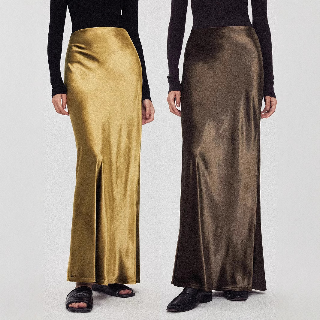 Retro velvet demi-season minimalistic long skirt