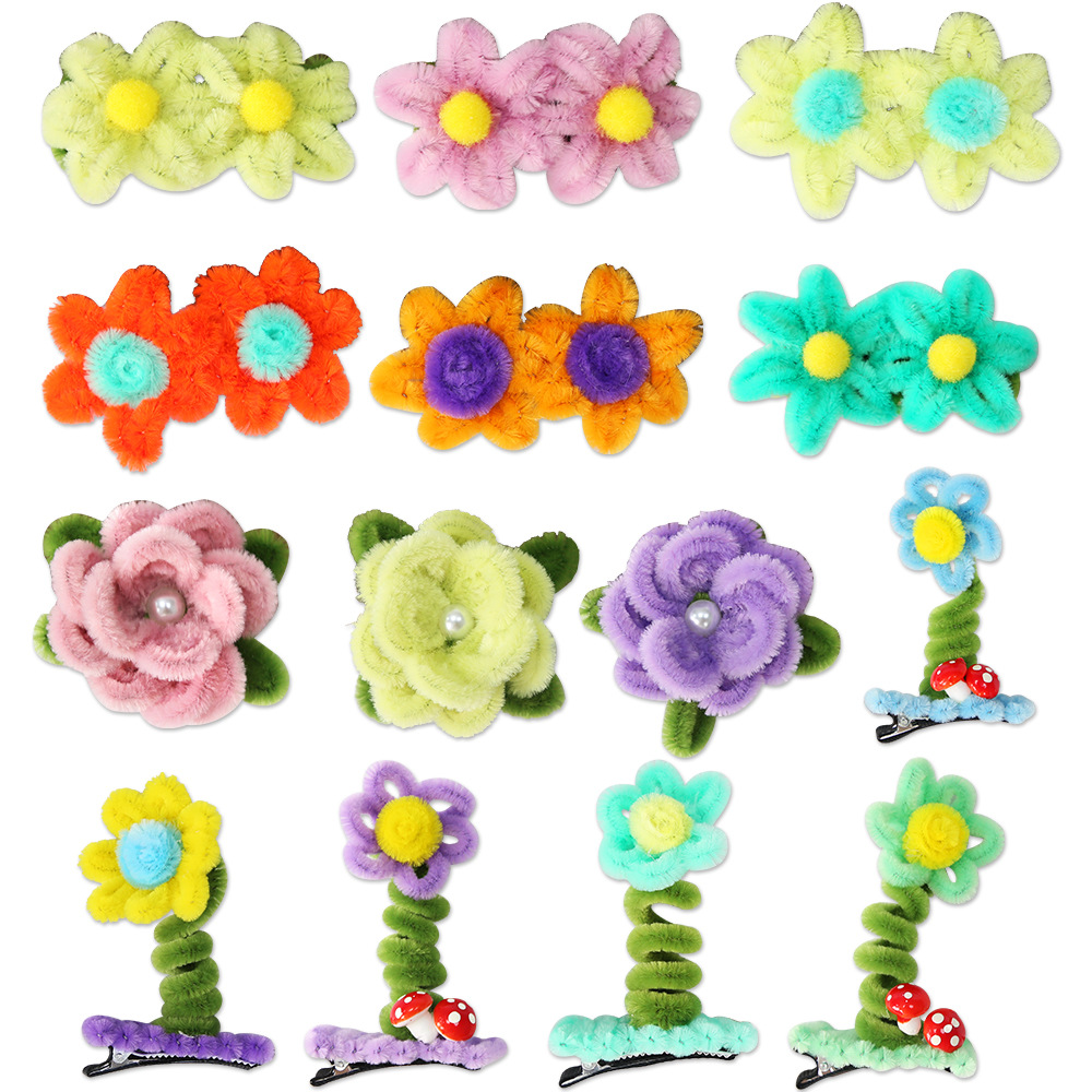 Hecho a mano varilla torcida flores niños lindos simulación flor tocado de peluche fichas de cabello decoración de fiesta