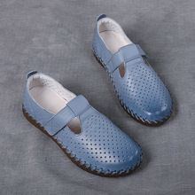 春夏季新款洞洞鞋真皮凉鞋女牛筋软底妈妈鞋百搭豆豆鞋仙女镂空鞋