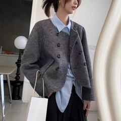 法式短款小香风春秋外套复古呢子小个子百搭双排扣上衣女高档显瘦