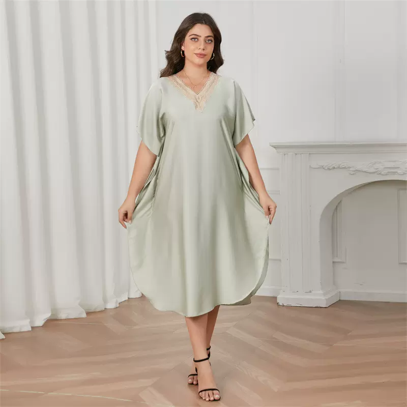 冰丝睡裙女新款仿真丝睡衣ins中东长款睡袍睡裙外贸家居服pajamas