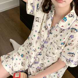 蜡笔小新卡通日系学生纯棉睡衣女夏季短袖新款可爱家居服送眼罩