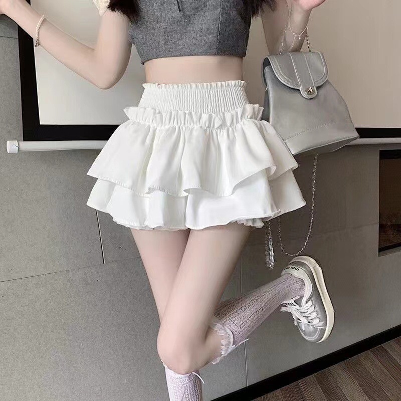 春の女性用ブラックバレエ風スカート、小柄な人向け、ハイウエスト、スリムデザイン、甘辛ケーキふわふわショートスカート|undefined