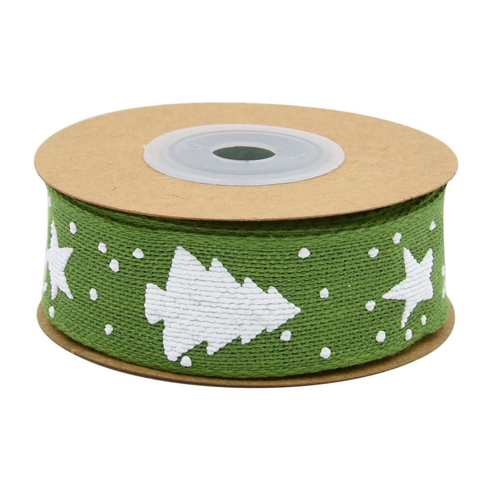 Transfronteriza Navidad nueva cinta de algodón impresa árbol de Navidad decoración regalo embalaje cinturón dos lados Alambre de hierro 5 yardas en stock