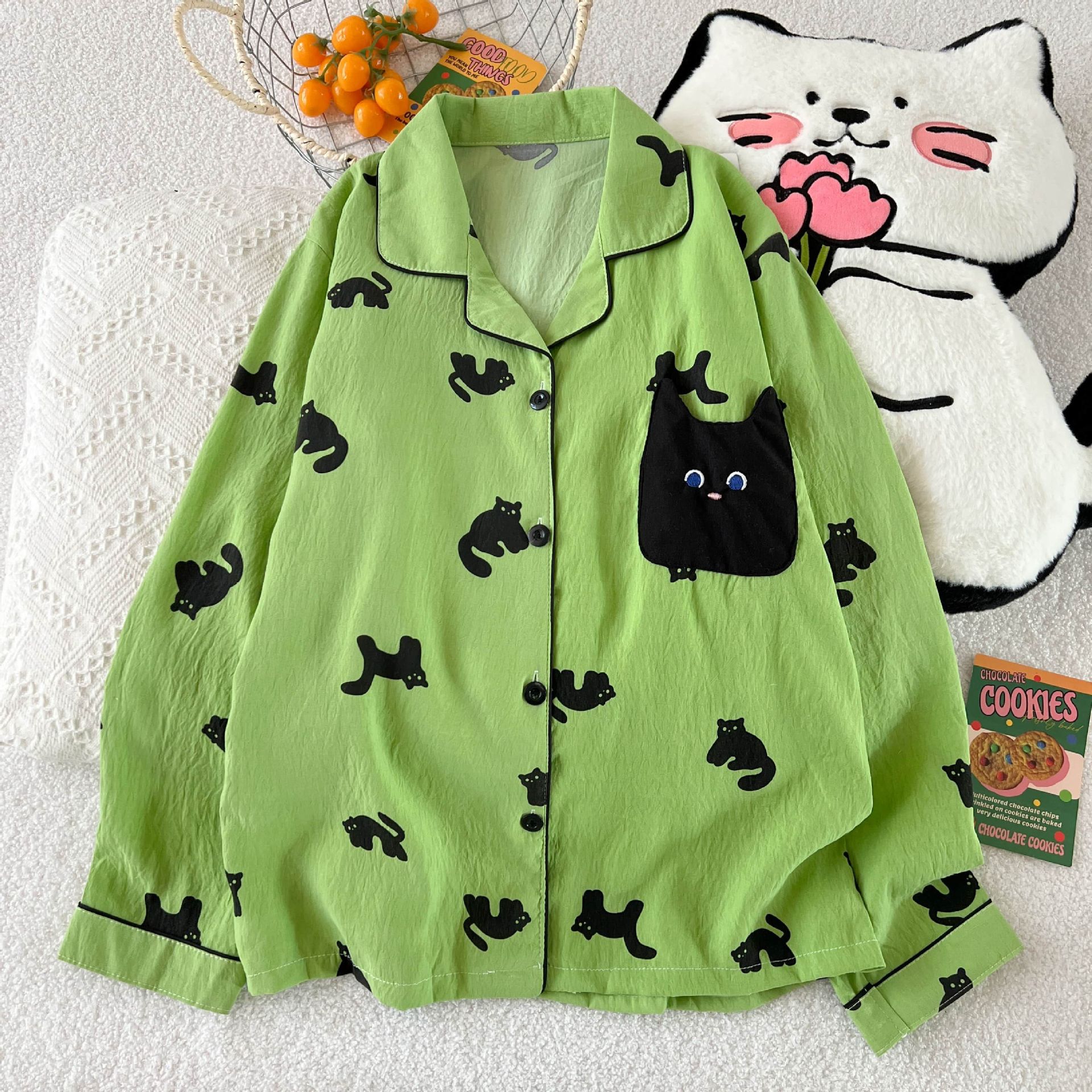 Al por mayor transfronterizo nueva primavera y otoño nubes de algodón con solapa de manga larga pijamas de mujer ropa de casa cardigan manga de dibujos animados