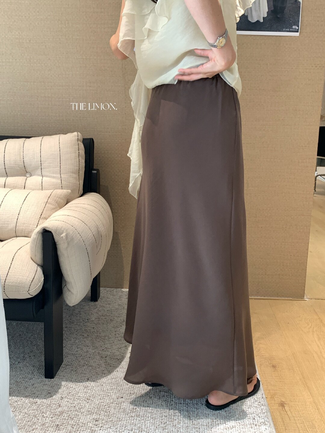 Chân váy chữ A nữ dài mắt cá buộc dây phong cách thư giãn — màu đen, Màu cà phê, xanh lá cây, màu mơ chi tiết 13
