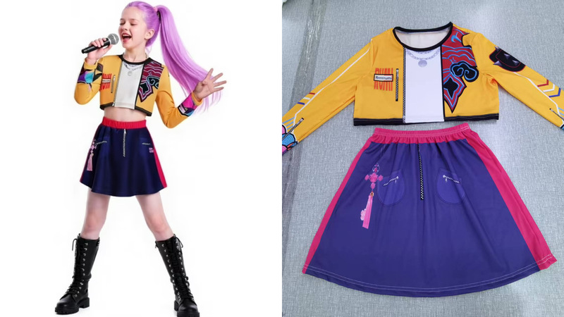 2025亚马逊新款女孩恶魔猎人服装搭配流行歌手3D印花女装童装套装|undefined