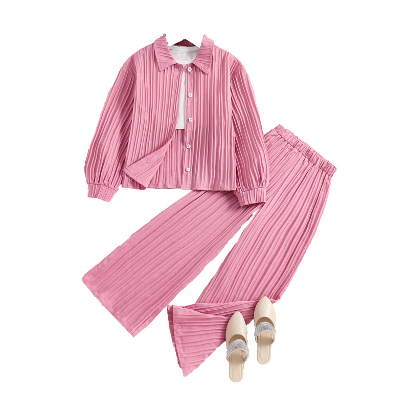 Kleidung 24 Frühjahr Neues Kinder-Polo-Kragen-Ärmel-Shirt-Oberteil Lange Hosen-Mädchen-Set_voghion.com