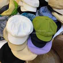 2022春季果綠色八角帽子女韓風裝飾搭配網紅ins顯臉小畫家帽新款