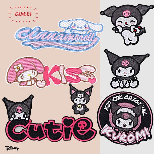 Self-adhesive cartoon Sanrio Kuromi Melody English alphabet cloth stickers for clothes and bags decorative decals diy