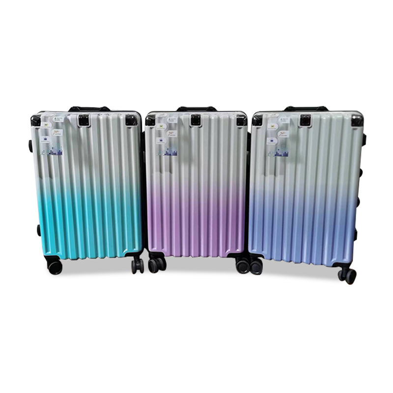 Gradient color aluminum frame trolley case three-piece set of 20/24/28 inch luggage suitcase factory wholesale printable logo