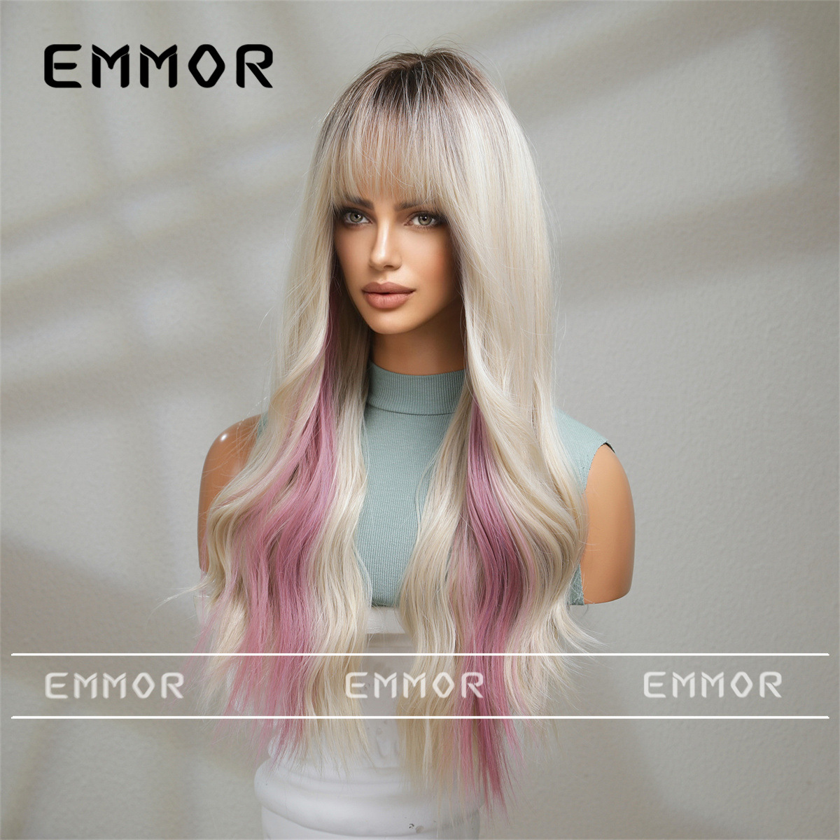 Amazon Shein Comercio exterior transfronterizo nuevo cos peluca Bangs gradiente beige teñido Rosa moda largo cabello rizado