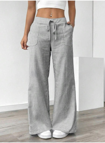 European and American foreign trade cross-border 2025 spring and summer new striped trousers, casual, versatile, street fashion, loose wide-leg women