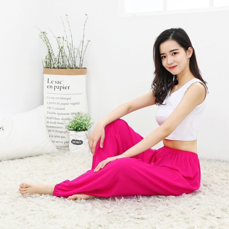 (2개) 여성용 블루머 남성용 여름 면화 실크 바지 넓은 다리 얇은 파자마 바지 인공 면화 춤 요가 성인 모기 방지 바지