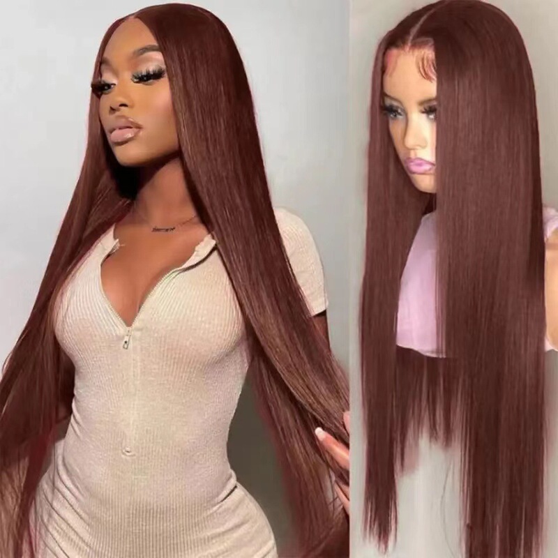 European and American Synthetic Fiber Lace Front Long Straight Hair Wigs Wholesale in Stock Headgear Women's Wig Gradient