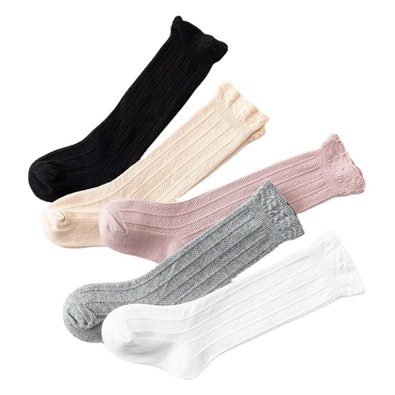 Весенне-летние новые детские носки, вертикальные однотонные Детские ворсовые носки, свободные кружевные длинные детские носки-трубки