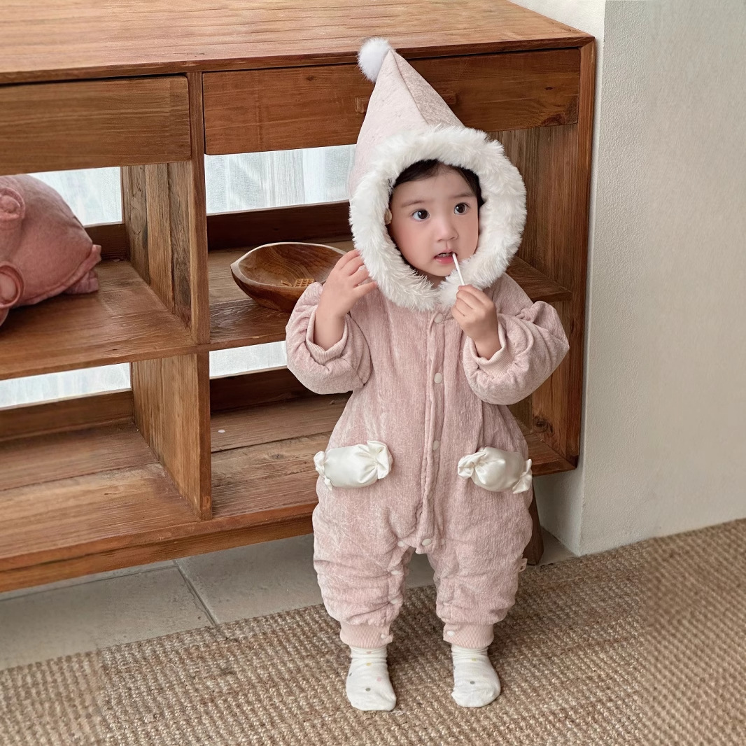 Abrigo de algodón de invierno para bebé, mamelero de caramelo tridimensional grueso estilo princesa para bebé, cien días de luna llena, chaqueta de algodón de una pieza