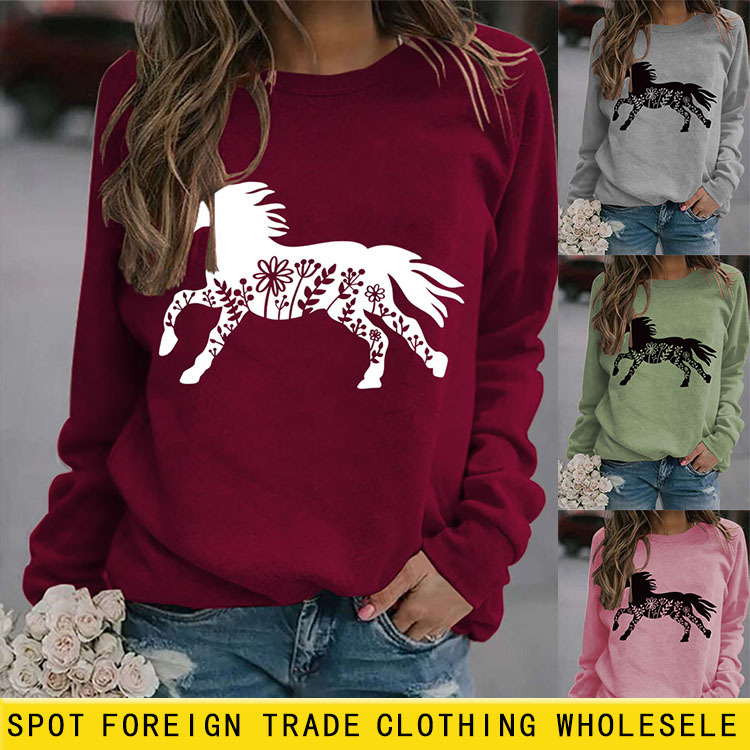 Amazon estación independiente en stock cuello redondo europeo y americano superior manga larga impresa eBay cómodo suéter transfronterizo Comercio exterior venta al por mayor