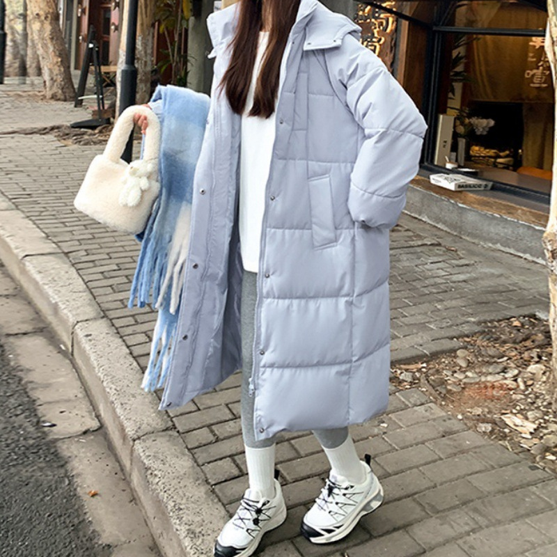 코튼 패딩 재킷 여성용 롱 2024 겨울 새로운 두꺼운 코튼 패딩 재킷 느슨한 한국 빵 세트 중간 길이의 코튼 패딩 재킷