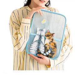 Cute creative curious cat looking back A4 transparent mesh file office storage bag student stationery zipper bag