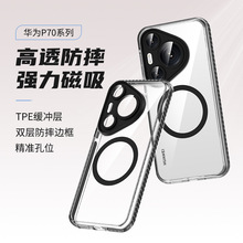华为Pura70Pro保护套适用合金镜头带防滑边70Ultra强力磁吸手机壳