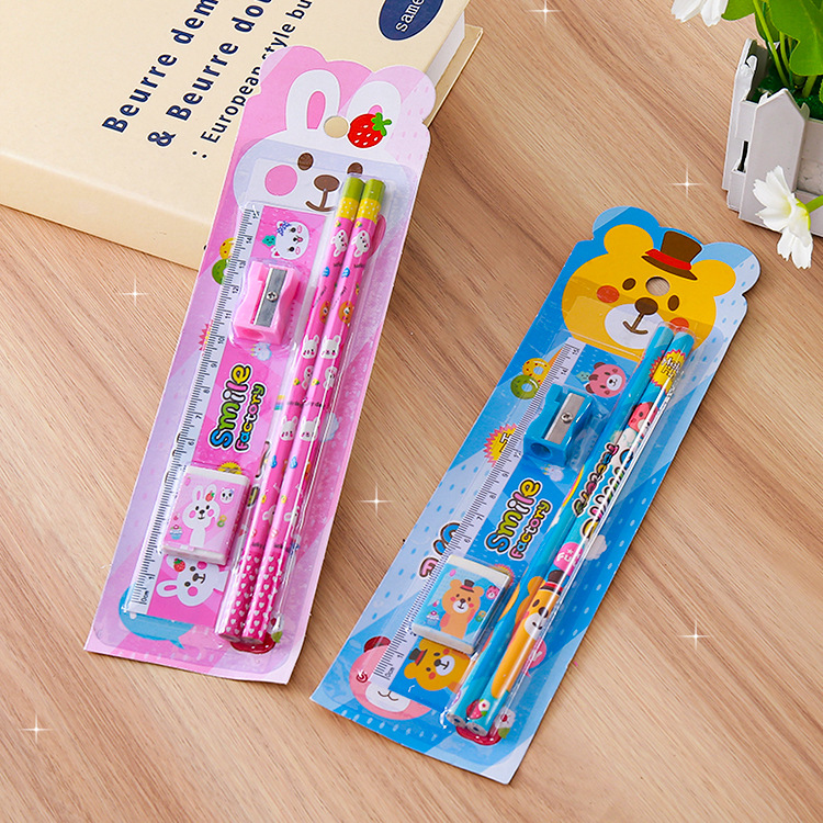 Nuevo juego de papelería de cinco piezas para estudiantes y niños, juego de regalos, papelería, papelería de aprendizaje creativo, juego de cinco piezas al por mayor