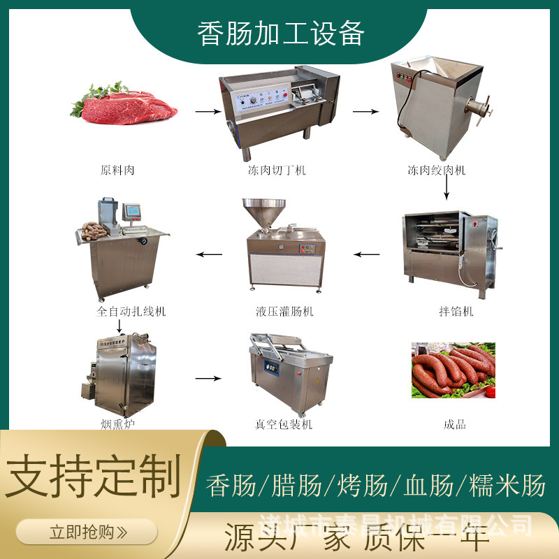 香肠全套加工设备 哈尔滨红肠生产设备全套四川腊肠台湾烤肠机器