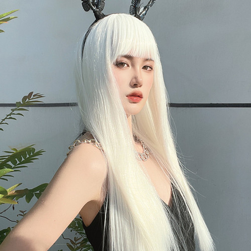 Factory direct sales wig for women with long straight hair, air bangs, long hair, Kuaishou celebrity's same style simulation wig headgear