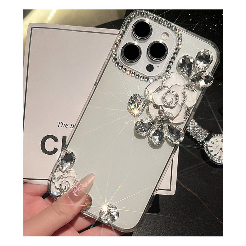Funda para teléfono móvil Apple 12 diamantes de imitación Camellia iphone11promax funda protectora de silicona transparente para XR/xs