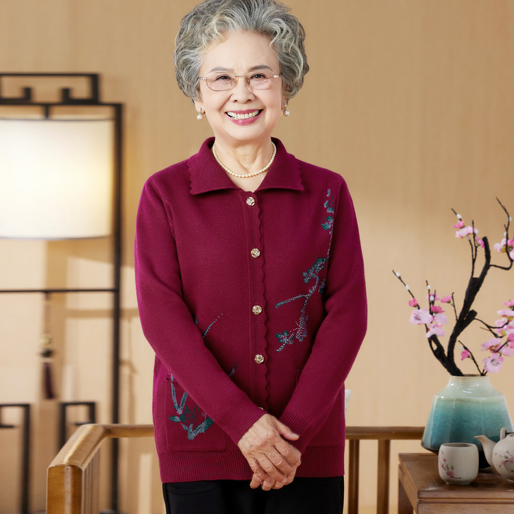 奶奶春秋外套妈妈装针织毛衣开衫老年人春秋女宽松薄款老太太衣服|undefined