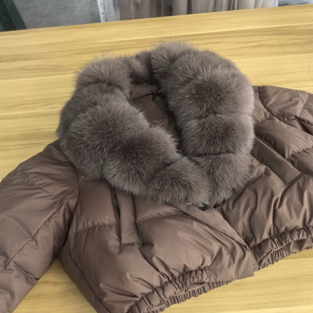 Пуховик Velvet Duck-Down зимний, короткий пуховик с крупным Faux-Fur воротником, размеры S–M