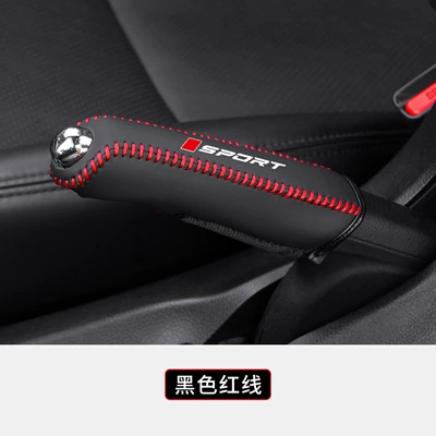 Cross-Border Automotive Genuine Leather Handbrake Cover Sport Anti-Slip Cover Car Gear Shift Cover Dust Cover Car Interior Accessories (Sürətlər qutusu və əl tormozu başlıqları) - black-red-line-sport