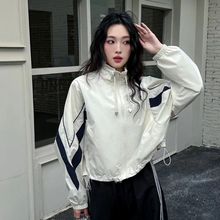 2024新款设计感小众宽松休闲抽绳立领冲锋衣外套女春秋夹克棒球服