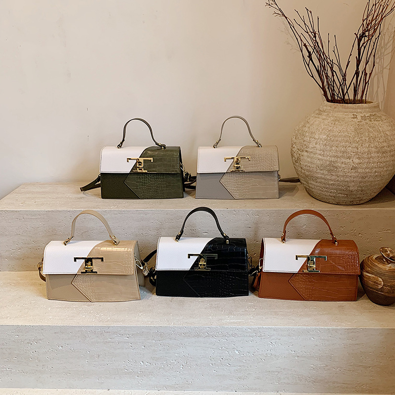 2024 nuevo bolso de mensajero bolso de costura de color de contraste de moda bolso de hombro de mujer estilo occidental patrón de cocodrilo pequeño cuadrado