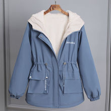 加绒外套女秋冬新款休闲中长款风衣夹克加厚保暖连帽棉衣棉服