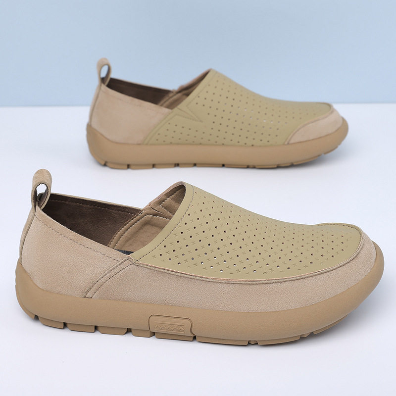 Giày lười nam đế hạt mũi tròn thoáng khí, thân mềm, gót thấp 1–3 cm — Màu be, Màu kaki