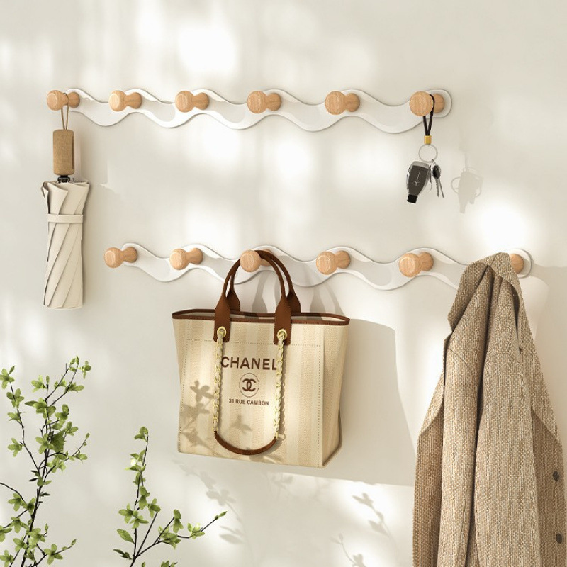 Wall-Mounted Creative Entryway Key Holder, No-Drill Hooks for Bags and Clothes in a Row