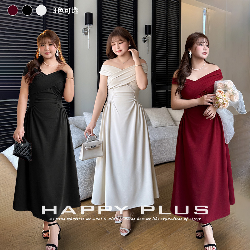 Runqi Plus Size French Style Cross-Strap Off-Shoulder Gown Dress 9520 French Style Cloud Dance White Dress